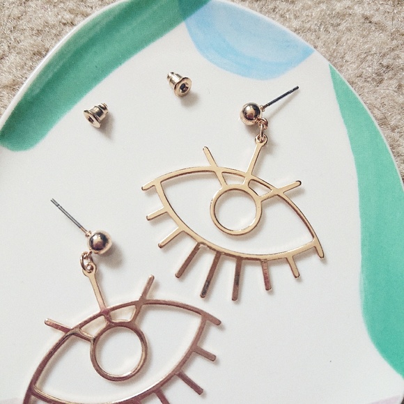 Minimalist Eye Drop Earrings Gold Plated - Picture 2 of 3